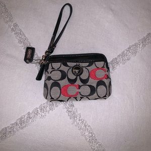 Coach Small Wristlet / Coin Purse- GRAY/RED